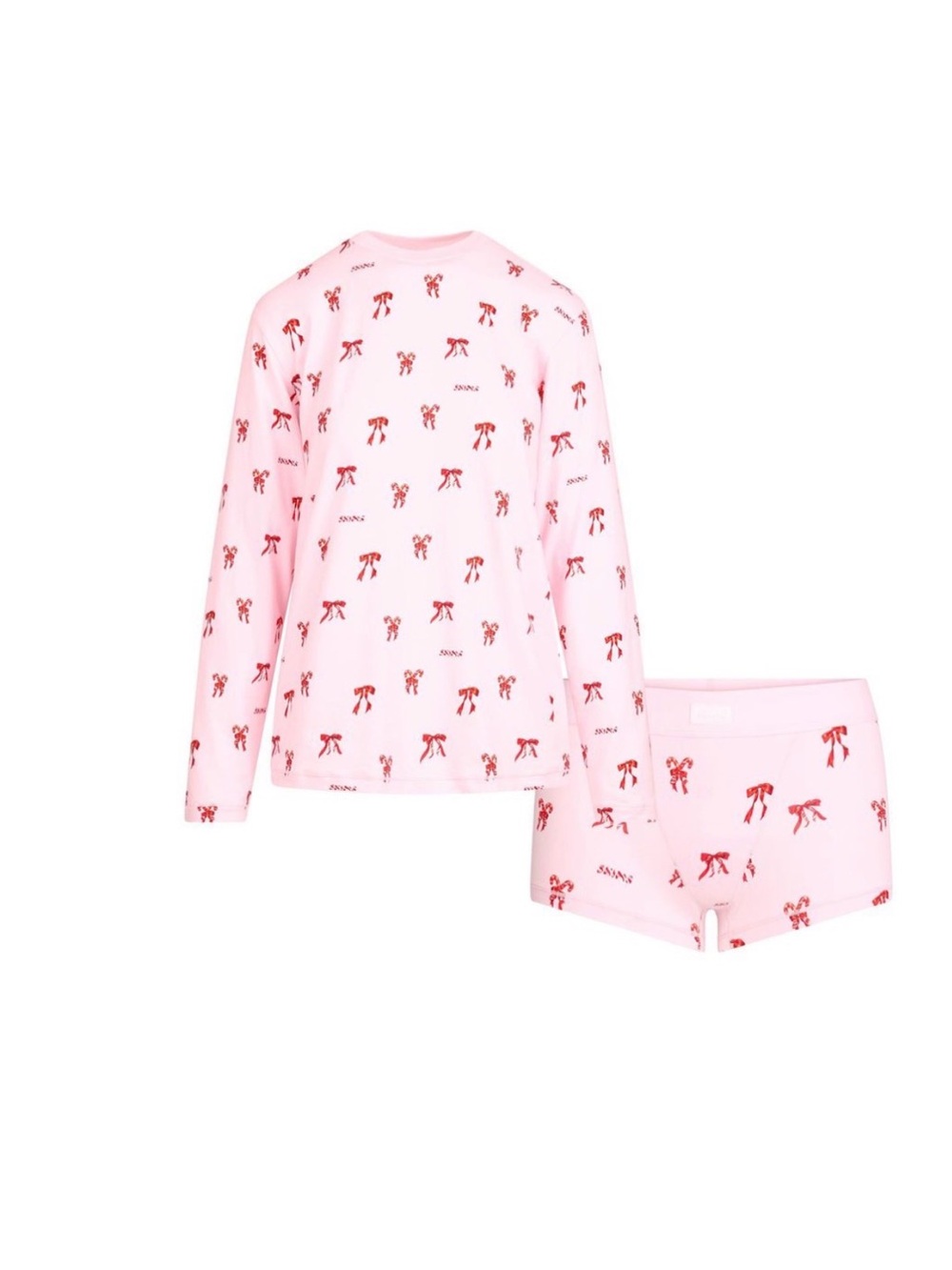 NWT Skims Boyfriend Long Sleeve T-Shirt and Short Boxer Set SMALL CB Candy Bow